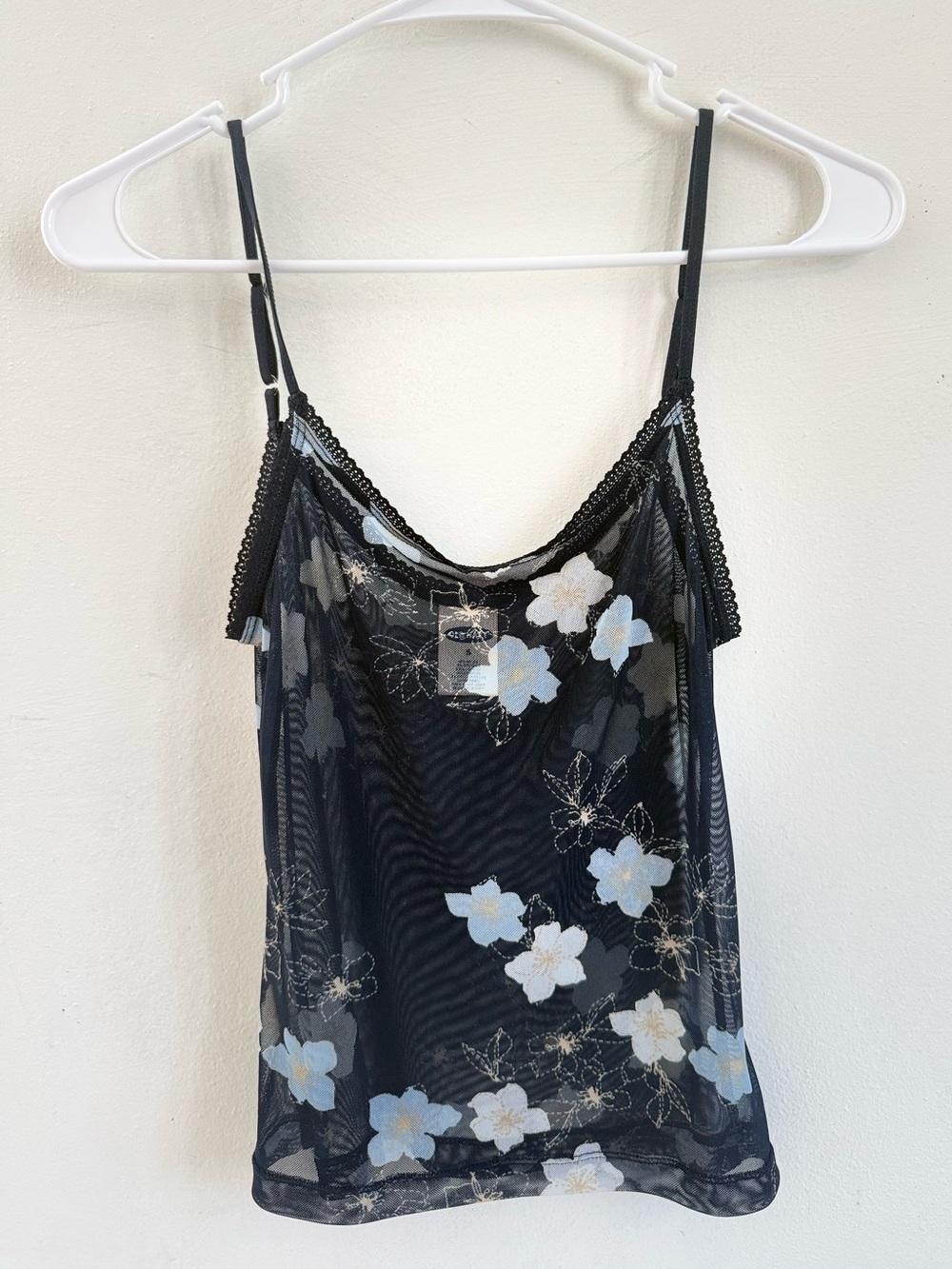 Sheer Dark Blue Floral Mesh Camisole